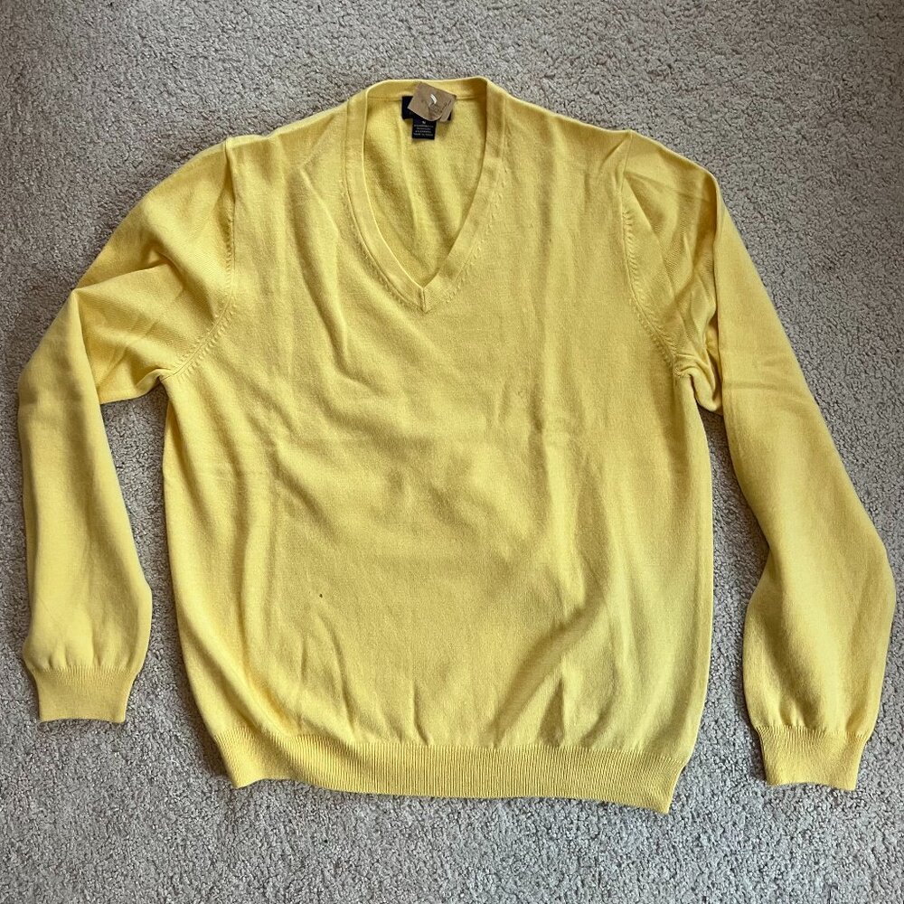 Yellow Brooks Brothers V-Neck Wool Blend Sweater